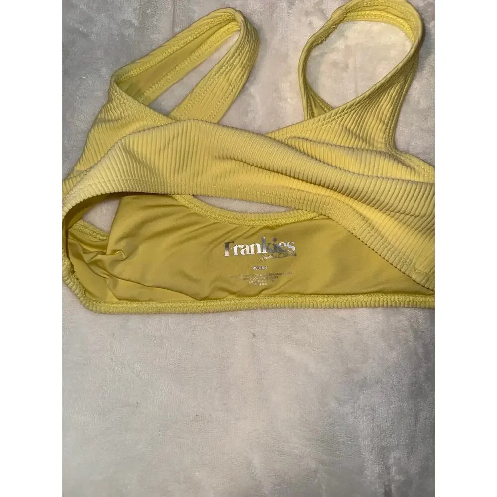 Frankies Bikinis Yellow Connor Luxe Ribbed Scoop Bikini Top